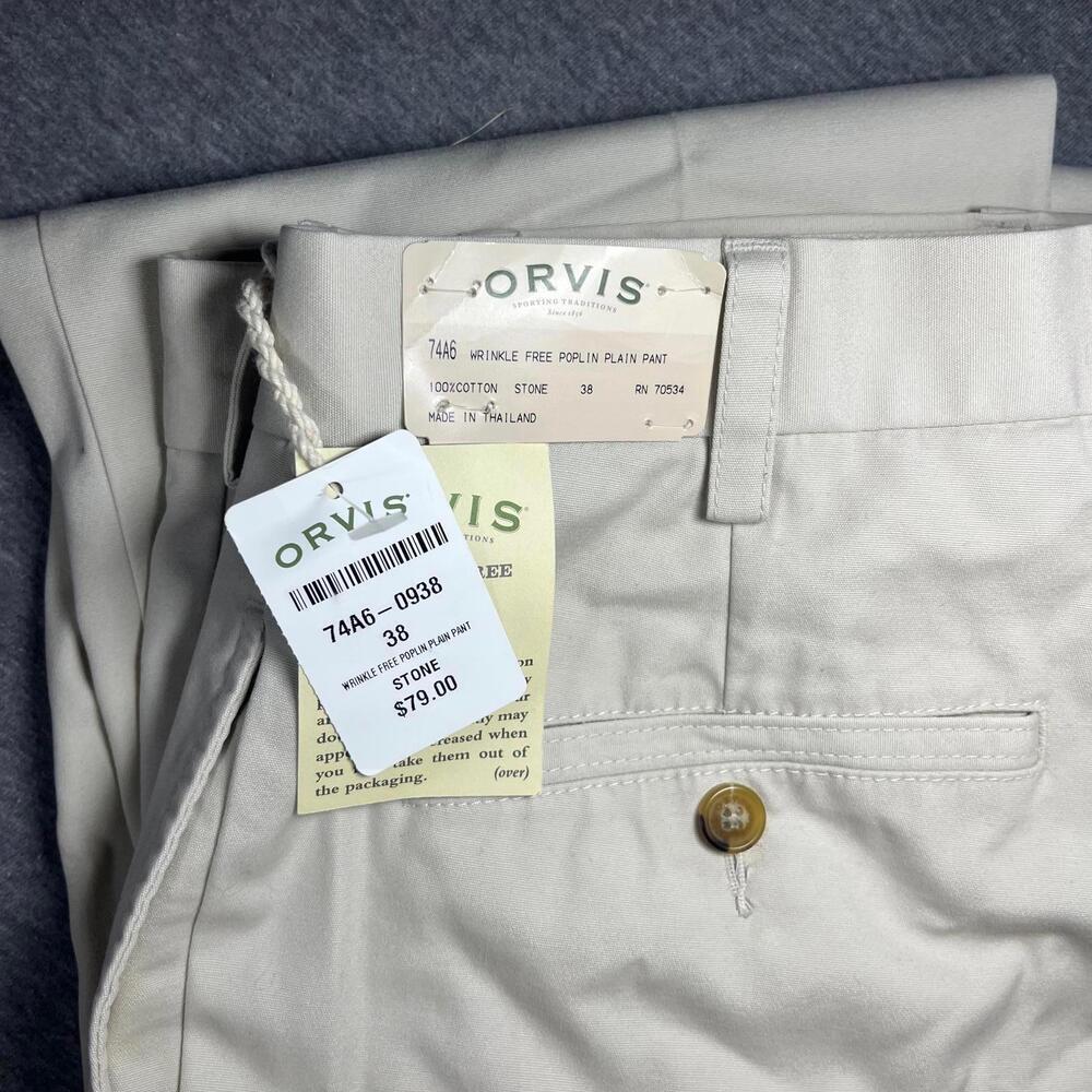 Orvis RN: 70534 Wrinkle-Free Men’s Size 38 Cotton Poplin Plain Pants Stone - Picture 6 of 9